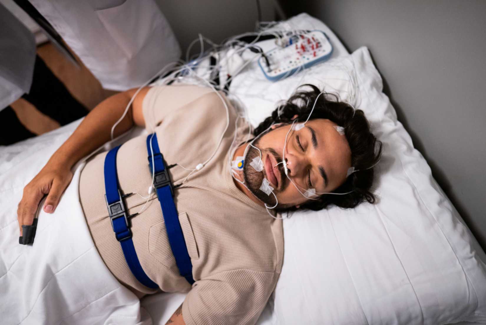 Young man testing sleep apnea in Bonita Springs, FL